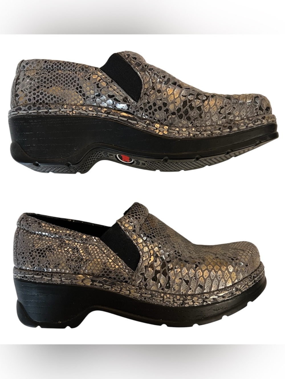 Klogs Metallic Snake-Print Slip-On Clogs Size 6.5 Leather Upper Slip Resistant - Picture 5 of 9